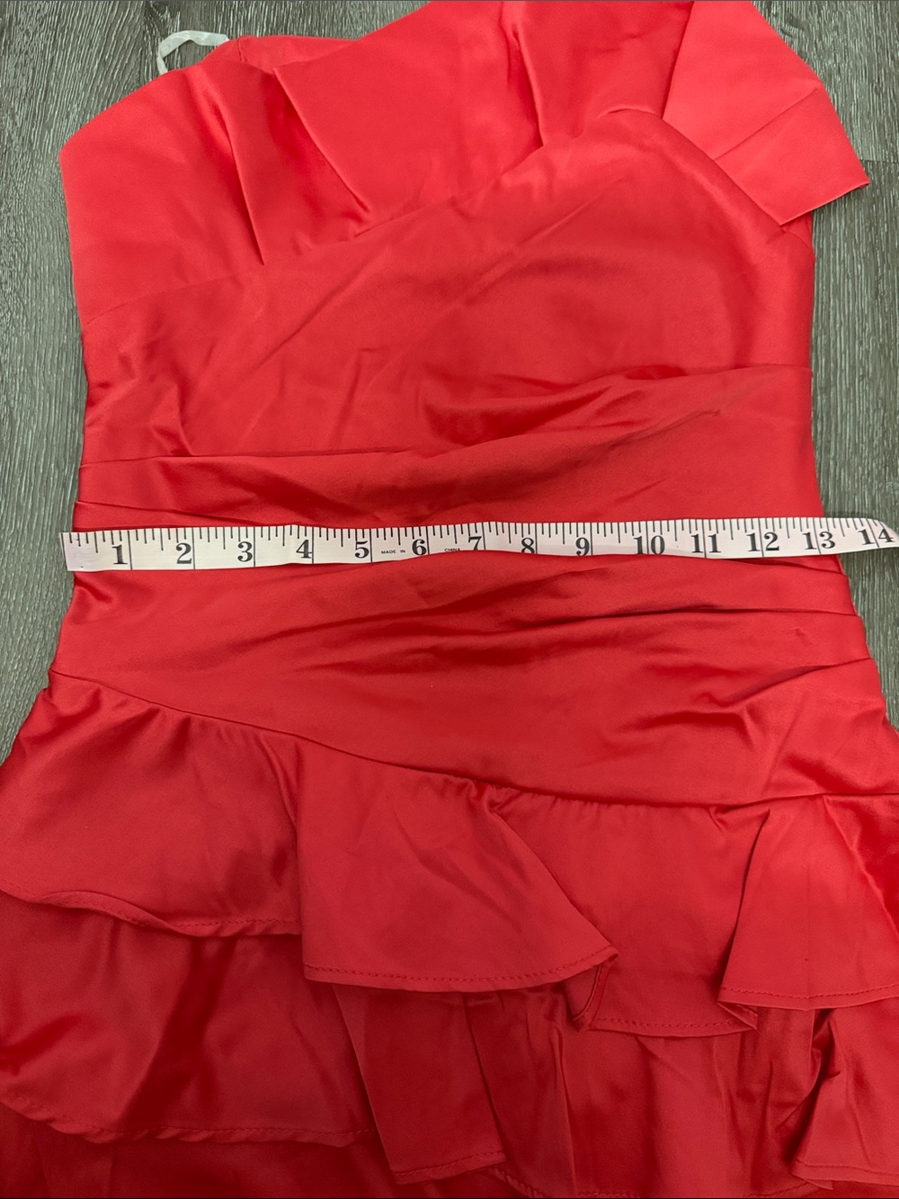 Strapless Red-Orange Ruffle Cocktail Dress - Picture 3 of 6